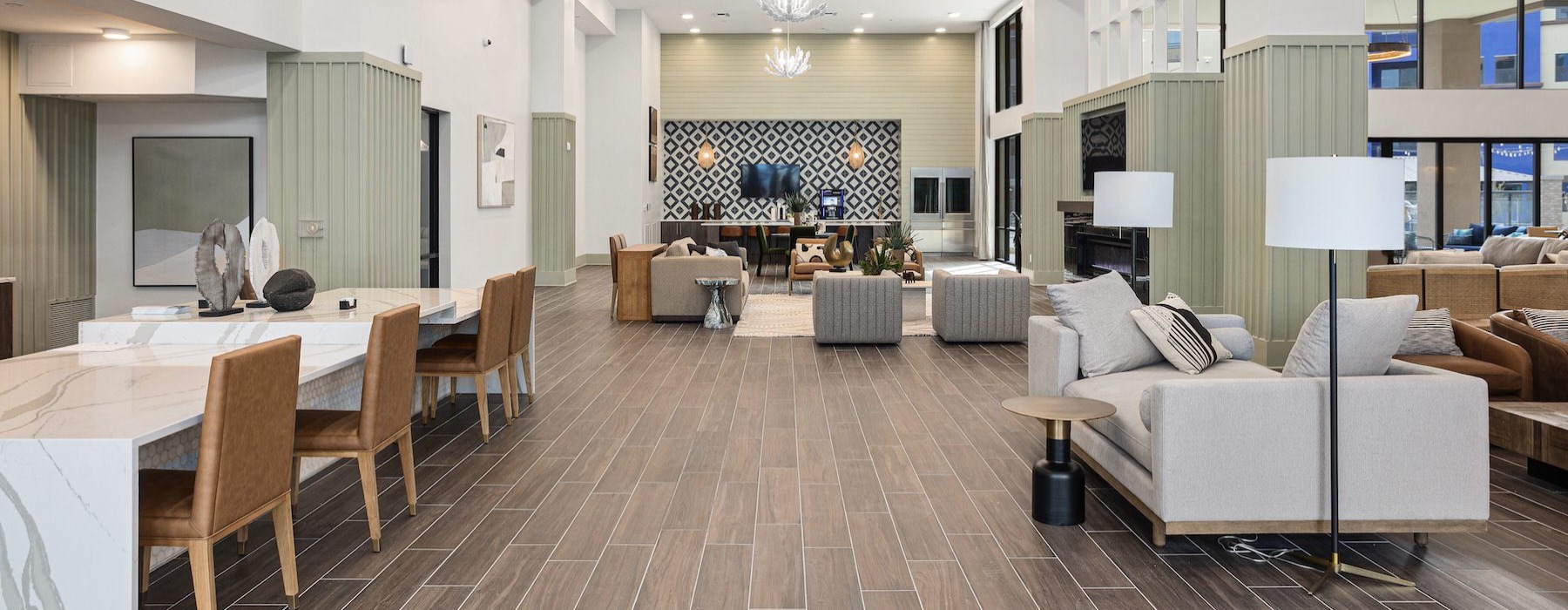 a room with tables and chairs